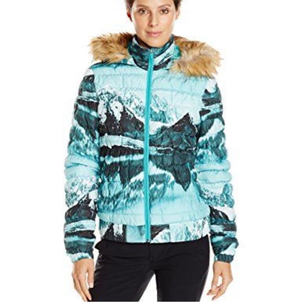 Merrell Silversun Featherless Puffer Hoodie, mountain landscape print - Picture 2 of 9